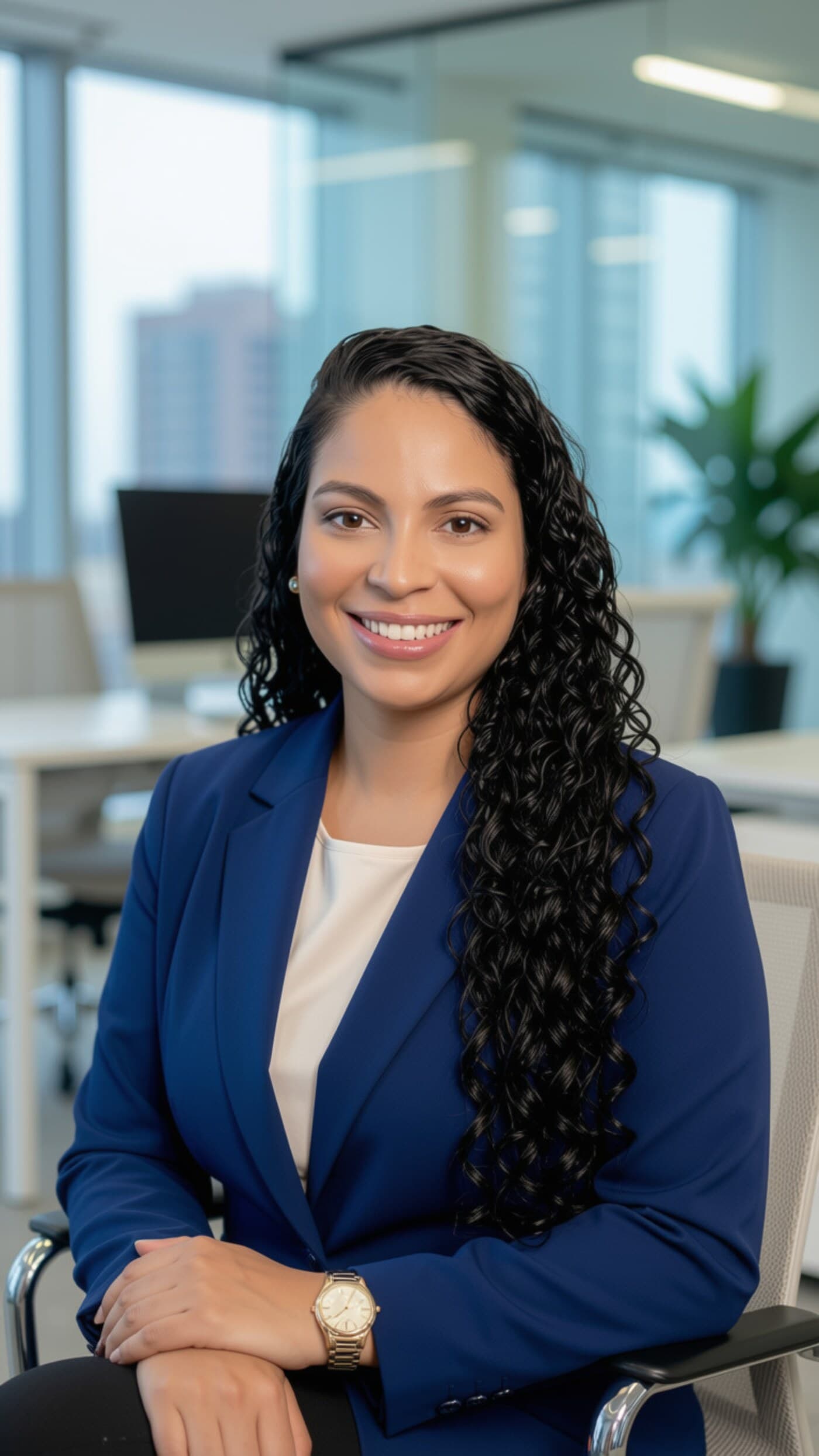 Shirlene Costa, psicóloga e consultora em Saúde Mental Corporativa, em ambiente corporativo
